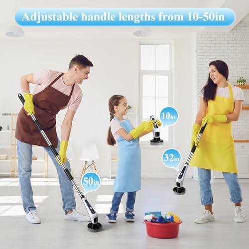 Electric Spin Scrubber,IPX7 Waterproof Cordless Cleaning Brush, Bathroom Scrubber with Adjustable Handle and 9 Replaceable Brush Heads,3-speeds,Electric Rotary Scrubber for Bathroom,Tub,Tile