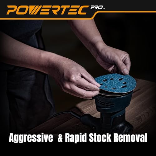 POWERTEC PRO 50PK, 5 Inch Sanding Discs Hook and Loop, 40 Grit, Ceramic Orbital Sander Sandpaper for 5 & 8 Hole Random Orbital Sanders - Automotive, Paint, Metal, Woodworking (45304C-50)