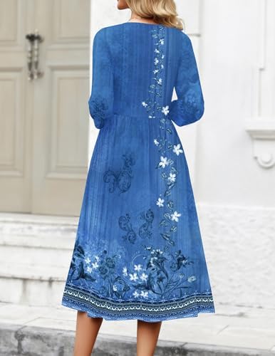 Zeagoo 3/4 Sleeve Women's Dress Casual Aline Summer Fall Midi Long Dresses