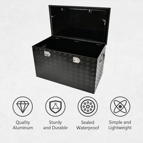 44 Inch Heavy Duty Aluminum Truck Tool Box Pick Up Truck Bed RV Trailer Toolbox Storage Organizer with Side Handle, Lock & Keys，Black,5 Bar Tread 44"(L) X24''(W) X24(H) Storage Box