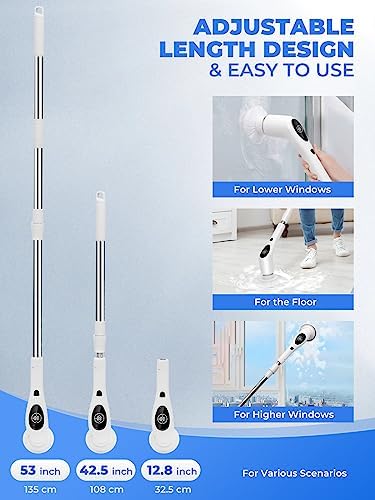 Electric Spin Scrubber Shower Scrubber with Long Handle for Cleaning Bathroom 9 Replaceable Brush Heads 3 Speed Modes Retractable Power Brush for Bathtub Tile Floor
