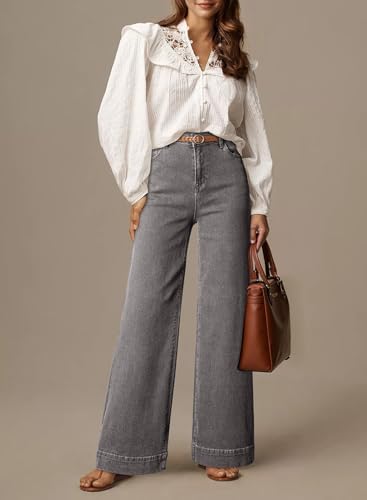 Dokotoo Women's Casual High Waisted Jeans Stretch Wide Leg Loose Denim Pant