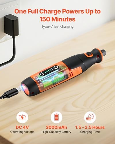 VEVOR 73-Piece Cordless Rotary Tool Kit, DC4V Portable Mini Power Rotary Tool, 5-Level Speed 7000-20000 RPM Multi-Purpose DIY Tools for Engraving, Sanding, Polishing, Carving, Cutting, DIY Crafts