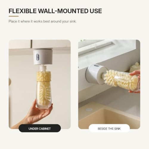 Electric Rotary Cup Brush with Long & Short 2 Brush Heads,Can Wall Mount，2