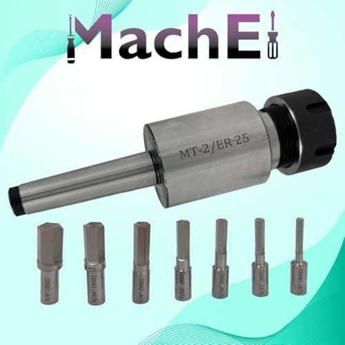 MachEl MT2 Shank Rotary Broach with ER-25 Adapter 7 Hex Broaches Set - Precision Machining Tool Kit