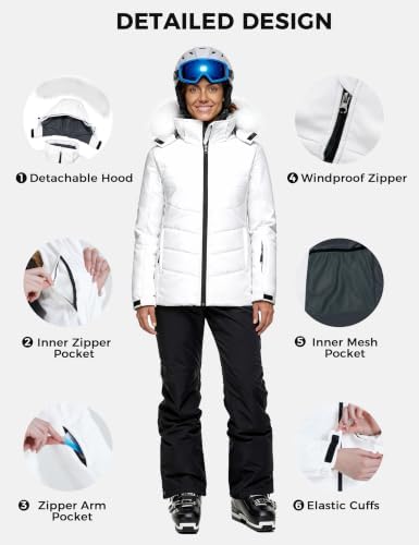 Skieer Women's Ski Jacket Waterproof Warm Puffer Thick Hooded Winter Coat