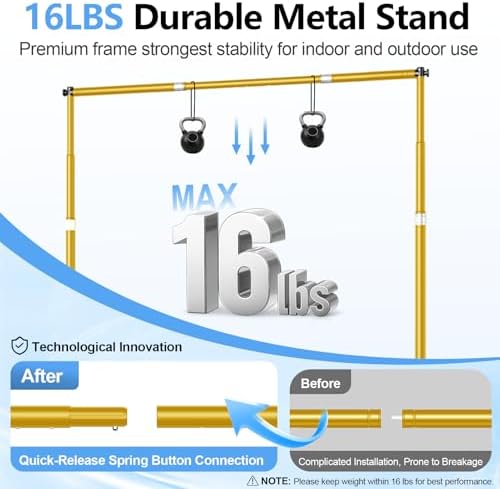 10 x 10FT Backdrop Banner Stand, Heavy Duty Adjustable Photo Background Support Frame Kit, Step and Repeat Stand for Photo Booth, Parties, Exhibition, Trade Show, Wedding - Gold