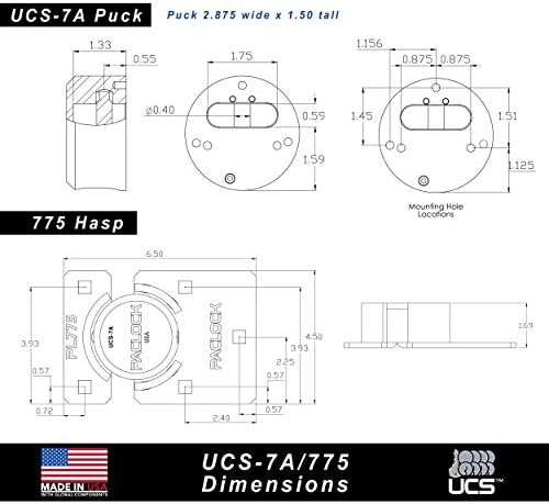 PACLOCK's UCS-7S/775 Hasp and Puck Combo Kit, High Performance 6-Pin Cylinder, One Lock Keyed to a Number U-Pick! w/ 2 Keys, 304 Stainless Steel, Double Coated Grey Hasp