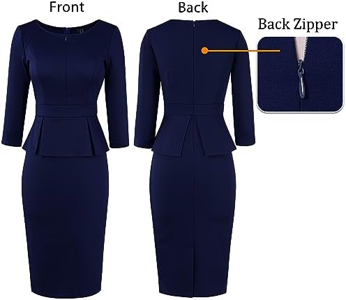 VFSHOW Womens Work Business Office Front Zipper Peplum Church Sheath Dress