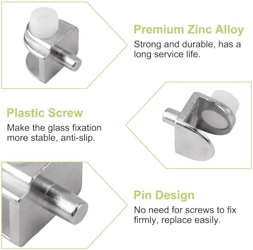 Adjustable Glass Shelf Bracket, 100Pcs Frameless Glass Clamp with Pin Wall Mounted Clips for 3-10mm Glass Cabinet