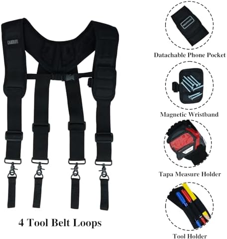 MELOTOUGH Magnetic Tool Belt Suspenders with Magnetic WristBand for Work Belt Padded Suspenders Constrcution