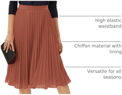 GRACE KARIN Pleated Midi Skirt for Women Chiffon A-Line Outfits
