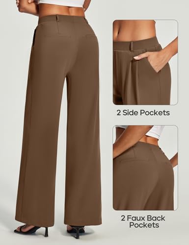 Heathyoga Womens Dress Pants Pull On Stretchy Work Pants Wide Leg Trousers