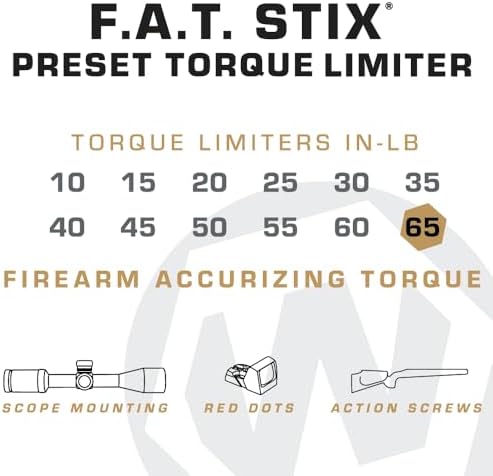 Fat Stix Individual Limiter 10-65 Inch-Pounds with Preset Torque, Accurately Tightens, Reversible, Compatible with Wheeler Fat Stix T-Handle Driver, for Gunsmithing, Reloading, and Torque Adjustment
