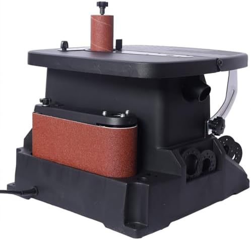 Oscillating Belt and Spindle Sander, 500W Benchtop Belt Sander with 4" x 24" Sanding Belt, 5 Sanding Sleeves, 0°-45° Tilting Table & Dust Port for Woodworking, Furniture & DIY, Black