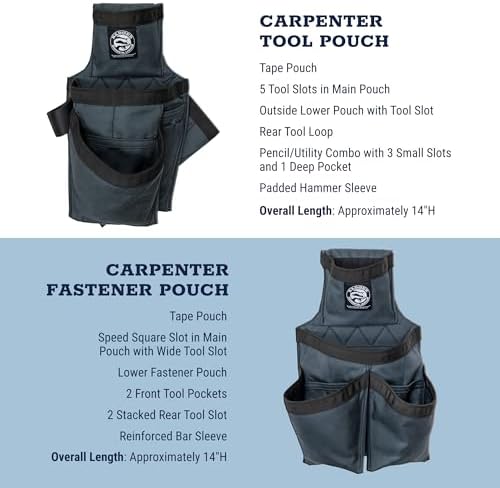 Occidental Leather Badger Carpenter Set - Large, Gunmetal Grey - 27 Pockets & Tool Holders - Made in USA