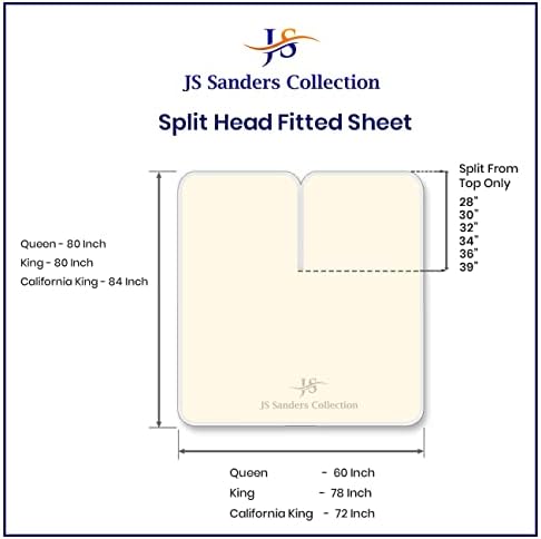 JS Sanders Collection Split Head Sheet Set Cal. King Size,Ivory