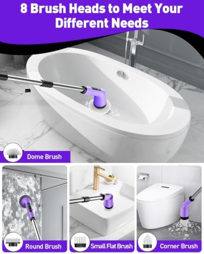 Electric Spin Scrubber for Cleaning Bathroom, Shower Scrubber Cordless Cleaning Brush with IPX7 Waterproof & 2 Speed, 3 Brush Heads, Bathroom Cleaning Supplies for Shower Tub Kitchen Tile Toilet