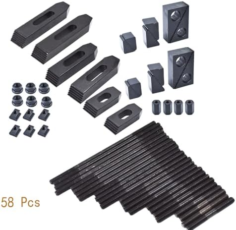 kimllier 58Pcs 7/16 Inch T-Slot Clamping Kit Pro-Series 3/8 Inch-16 Studs Hardened Hold Down Clamping Kit Fit for Bridgeport Mill
