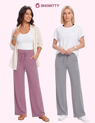 Showitty Wide Leg Pants for Women with Pockets, High Waist Yoga Lounge