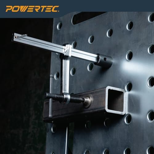 POWERTEC 2PK Welding Clamp with T-Handle – 6-1/2" Max Opening, 3-1/4" Throat Depth – Fits 5/8" (16mm) Welding Table Holes, Heavy-Duty Workbench Screw Clamp for Welding & Fabrication (72234-P2)