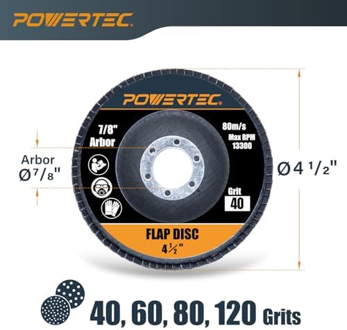 POWERTEC 4-1/2" Zirconia Flap Discs - 10-Pack Assorted Grits (40/60/80/120) for Angle Grinder, Compatible with DeWalt DCG413B, DWE402, DCG405B, DWE4011 - Ideal for Sanding and Grinding Metal (11100)