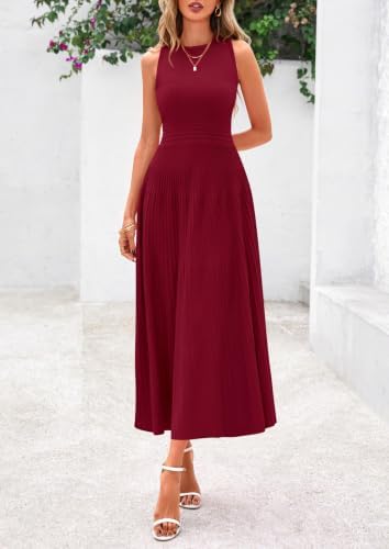 PRETTYGARDEN Women's Summer Pleated Midi Work Dress