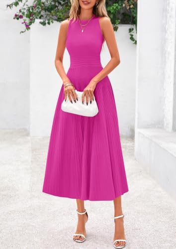PRETTYGARDEN Women's Summer Pleated Midi Work Dress