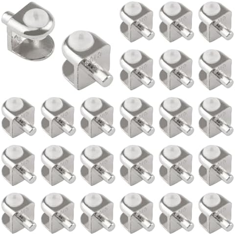 Adjustable Glass Shelf Bracket Pegs 40Pcs Zinc Alloy Frameless Glass Shelf Holder Half Round Cabinet Clamp with Pin Wall Mounted Clips for 4-8mm Glasses (Brushed White)