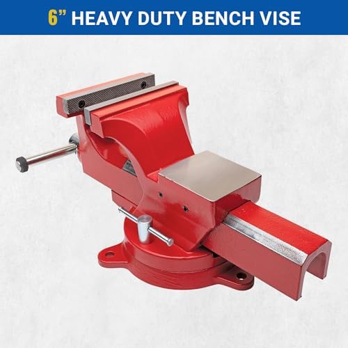 Yost Vises ADI-6 Heavy Duty Vise | 130,000 PSI Tensile Strength Austempered Ductile Iron Bench Vise | 6 Inch Jaw Width with a 360 Degrees Interlocking Swivel Base and 2 Lockdowns | Red