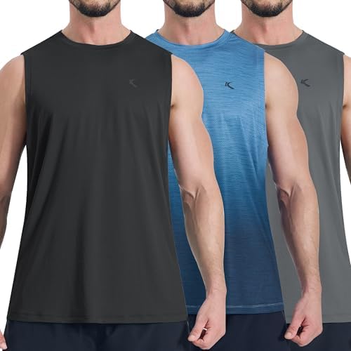 KPSUN Men's Quick Dry Workout Tank Top Summer Beach Shirt | UPF 50+ Sleeveless Gym Muscle Shirt with Hidden Pocket for Keys. Ideal for Gym Training, Outdoor Running, And Beach Workouts