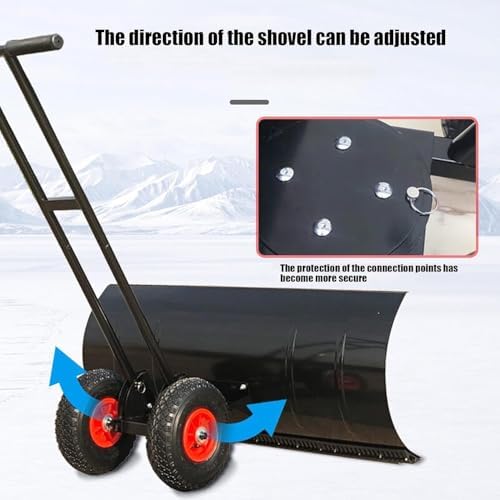ELEFOCUS 2-Wheel Snow Shovels Pusher Pneumatic Tyre Hand Plow Hand Push Protable Snowplow Outdoor Snow Removal Tool(10043)