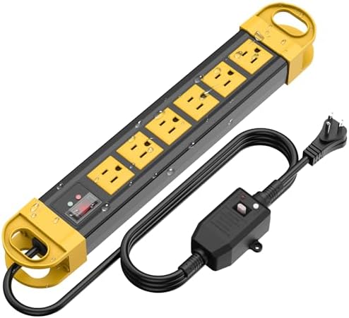 HHSOET GFCI Outdoor Power Strip Weatherproof IPX6 Waterproof, Yellow 15FT