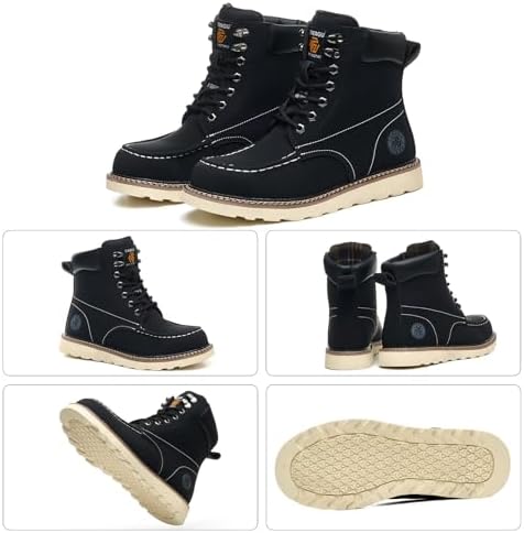 Steel Toe Boots for Men-6 Inch Moc Toe Safety Work Boots Non-Slip Resistant Indestructible Construction Western Boot Mens Steel Toes Shoes
