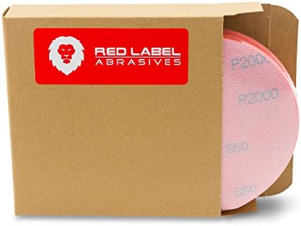 Red Label Abrasives 6 Inch 2000 Grit High Performance Hook and Loop Wet/Dry Auto Body Film Sanding Discs, 50 Pack
