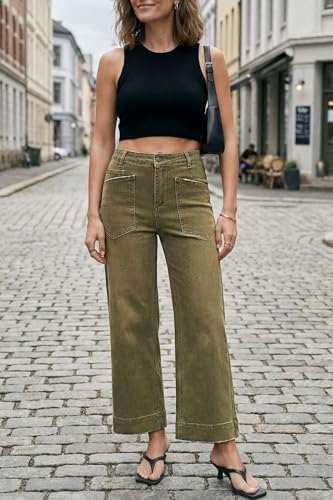 Cicy Bell Womens Cropped Wide Leg Jeans High Waisted Baggy Denim Ankle Pant