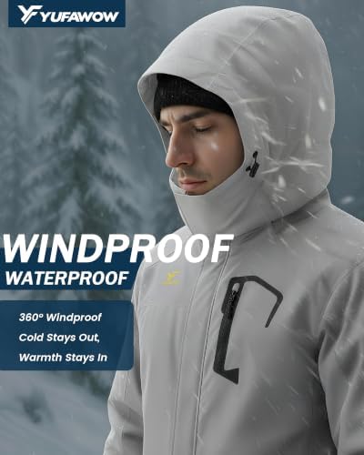 Yufawow Men Winter Jacket Skiing Jacket Insulated Fleece Lined Waterproof Windbreaker for Snowboard Hiking Camping ATV Outdoor Work