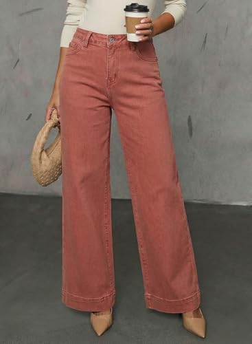 Dokotoo Women's Casual High Waisted Jeans Stretch Wide Leg Loose Denim Pant