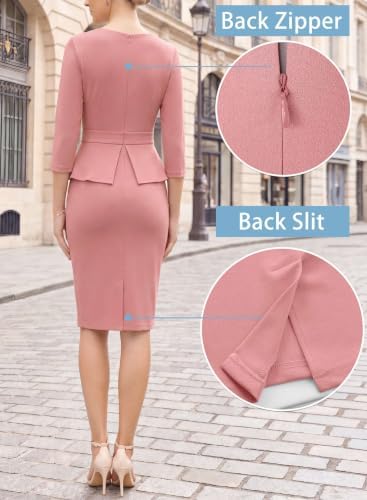 VFSHOW Womens Work Business Office Front Zipper Peplum Church Sheath Dress