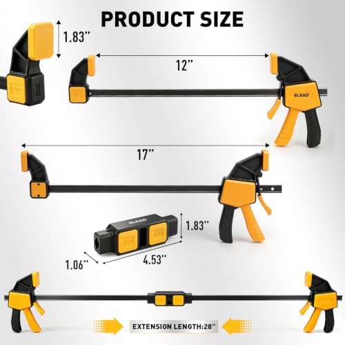 3-Pack Wood Clamps for Woodworking, 12 Inch Bar Clamps with Clamp Connector, Quick-Release Wood Clamps with 150 LBS Load Limit, Trigger Clamp Set for Woodworking DIY Projects