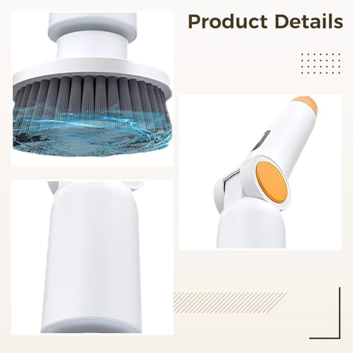 9-in-1 Electric Spin Scrubber, Cordless Power Scrubber with Adjustable Extension Arm, 1500 RPM, Digital Display, IPX7 Waterproof, Bathroom Kitchen Cleaning Brush, White and Orange