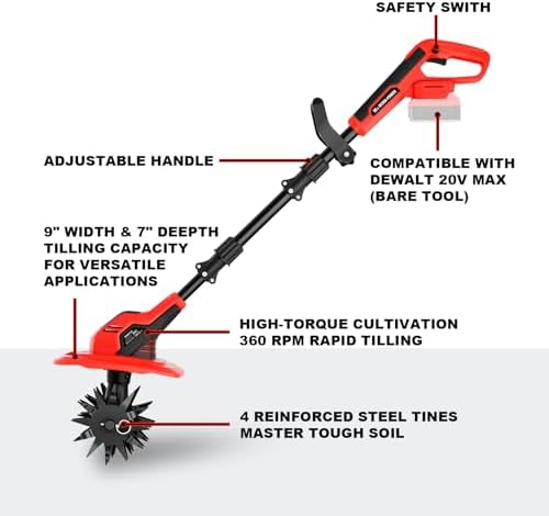 Cordless Tiller Cultivator for Milwaukee M18V Battery, Bare Tool