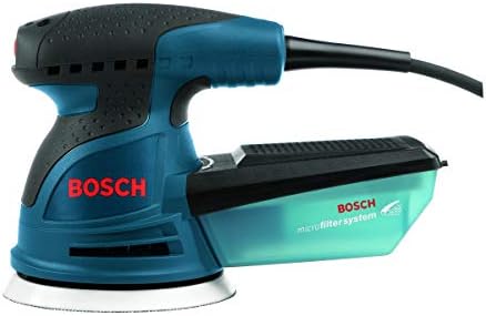 BOSCH ROS10 120 Volt Random Orbit Sander, Blue, 5&BOSCH SR5R000 6-Piece Assortment 5 In. 8 Hole Hook-And-Loop Sanding Discs