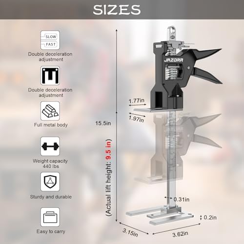 2Pcs Multi-Function Furniture Lifter Jack, 440LB Load Capacity with Slow/Fast Descent Control, Labor Saving Arm Tool for Lifting Door Panels, Wall Tile Locator, Cabinet Board