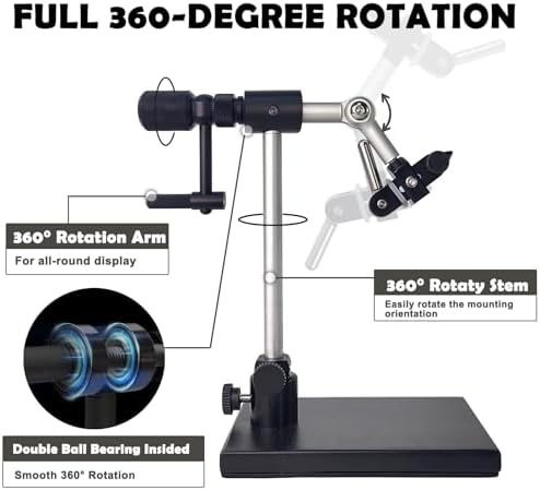 EUPHENG New Upgrade N075 Madison True Rotary Vise with Two Ball Bearings Inside More Smooth Fly Tying Vise with 360 Degree Rotation Easy Adjustment of Rotation Resistance 26 to 4/0 Hook Sizes