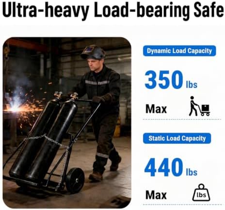 Dual Welding Cylinder Cart, Oxygen Acetylene Tank Cart with 440LBS Weight Capacity, 10-Inch Solid Wheels and Tank Storage Safety Chains, Suitable for Double 12.5-Inch Dia. Gas Cylinders
