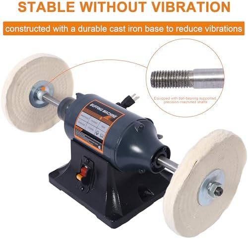 Bench Buffer Polisher Motor with 8 Inch Dual Buffering Wheels-4 Pole motor, Includes 4PCs 80Ply Thic Buffing Wheels for Buffing Metal, Jewelry, Wood, Jade, and Plastic Parts