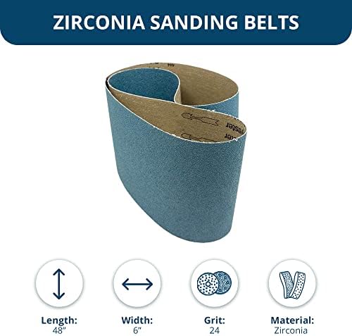Benchmark Abrasives 6 x 48 Inch Sanding Belts with Zirconia Grains, Sand Paper for Metal Grinding, Sanding, Knife Polishing, Surface Blending Belt Sander Paper Belt for Woodworking (2 Pack), 24 Grit