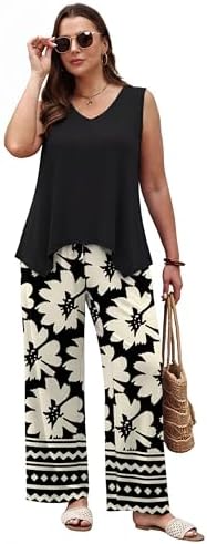 WIHOLL Two Piece Sets for Women Dressy Lounge Sets Summer Outfits Cruise Travel Beach Vacation Casual Wide Leg Pants Set