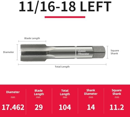 11/16-18 Left Hand Straight Flute Thread Tap Machine Tap HSS (High Speed Steel) Threading Tapping Repair Tools DRINYOUNG (11/16-18 Left)